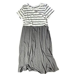Striped Midi Maxi Dress White‎ & Black Top Gray Bottom Summer Casual SMALLSHOW
